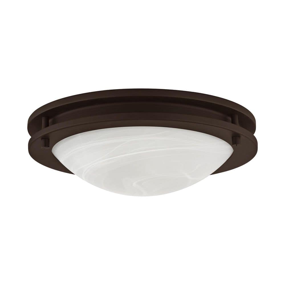 Ariel Contemporary 11" Bronze Bowl Ceiling Light with White Alabaster Glass
