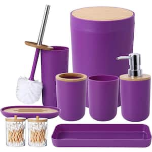 Bathroom Accessories Set with Trash Can 9-Pieces Bathroom Set, Dark Purple