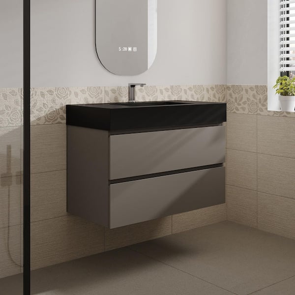 MEDUNJESS Aaby 36 in. W x 18 in. D x 25 in . H Wall Mounted Floating Bath Vanity Cabinet in Gray with Quartz Top and Sink