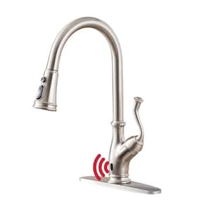 3-Spray Patterns 1.8 GPM Single Handle Touchless Pull Down Sprayer Kitchen Faucet with Deckplate in Brushed Nickel