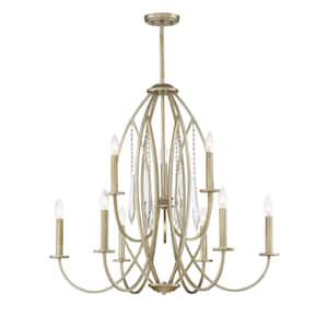 Hutton 9-Light Glam Sterling Gold Chandelier with Faceted Glass Crystals For Dining Rooms