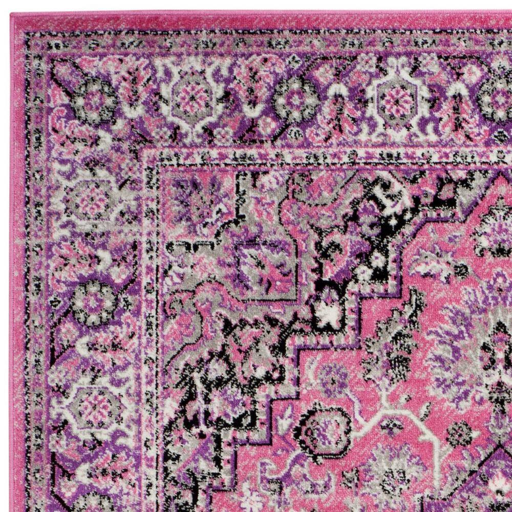 Ivory and Pink Floral Hand-Knotted Round Synthetic Rug