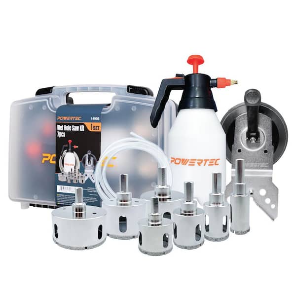Wet Diamond Hole Saw Kit (7-Piece) with Suction Mount Drill Guide, Water Tank and Hose for Wet Drilling