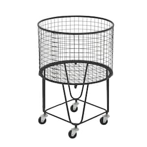 Black Deep Set Metal Mesh Laundry Basket Storage Cart with Wheels