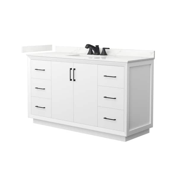 Wyndham Collection Strada 60 in. W x 22 in. D x 35 in. H Single Bath Vanity in White with Giotto Quartz Top