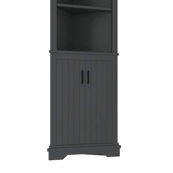 Tall Corner Cabinet with Doors, Space-Saving Storage Cabinet for Living Room, Bathroom, Dining Room or Kitchen, Black