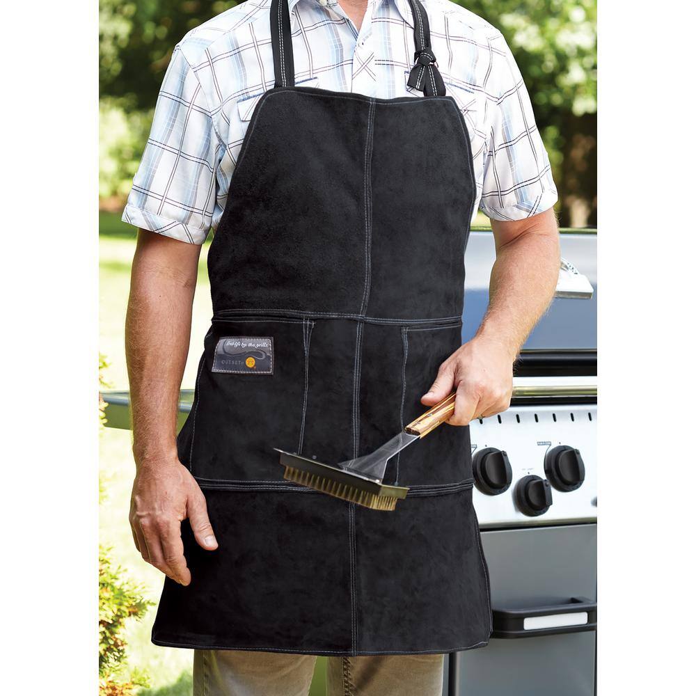 Black Suede Leather Grill Apron with Flame-Retardant Lining