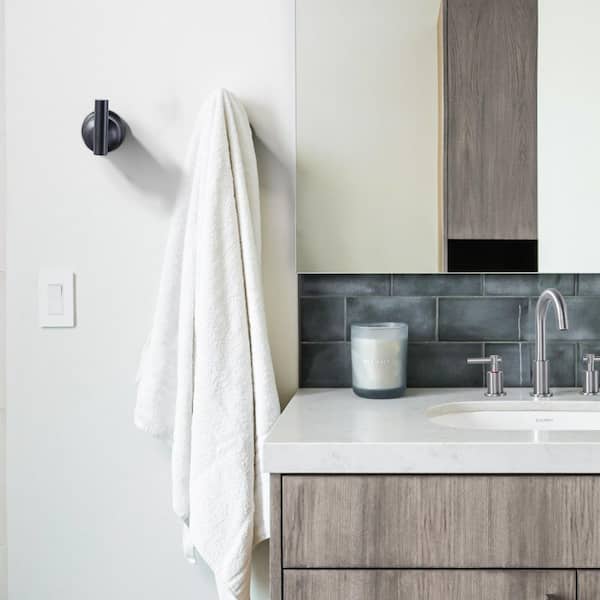 2-Piece Wall-Mounted Round J-Hook Bathroom Robe/Towel Hook Stainless Steel in Matte Black