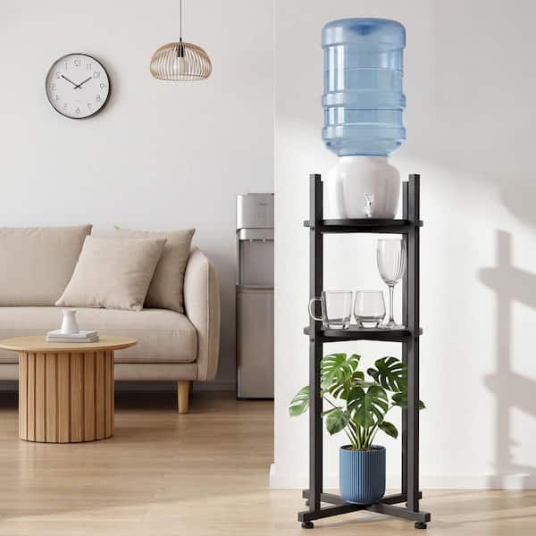 2-Tier Water Dispenser Stand with Removable Shelf, Kitchen and Office, Jug Organizer with Stable Cross-Base, Black