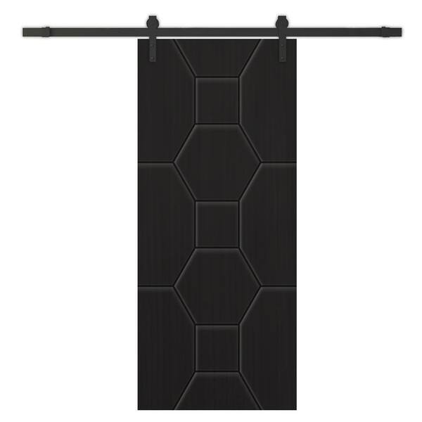 CALHOME 30 in. x 96 in. Black Painted Composite MDF Paneled Interior Sliding Barn Door with Hardware Kit