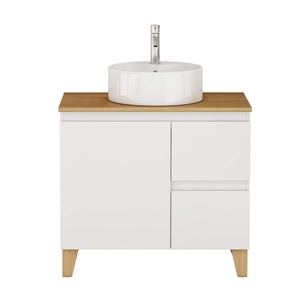 32 in. Freestanding Glossy White Bath Vanity with Natural Solid Wood Top Unassembled price history on PriceWatchPro