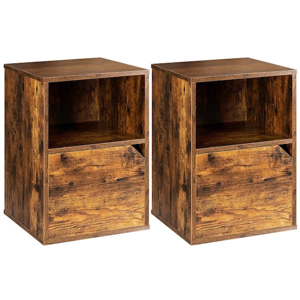 ANGELES HOME 16 in. W x 16 in. D x 23 in. H 2-Piece Rustic Brown Wood End Side Table Nightstand