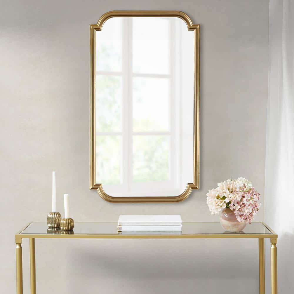 Contemporary 21.25 in. W x 38 in. H Scalloped Framed Gold Wood Wall Mirror 