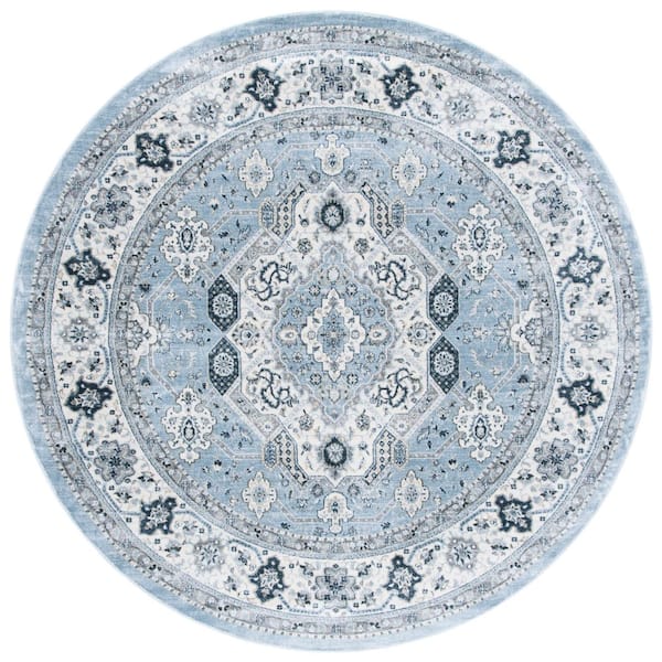 SAFAVIEH Isabella Blue/Cream 7 ft. x 7 ft. Floral Medallion Round Area Rug