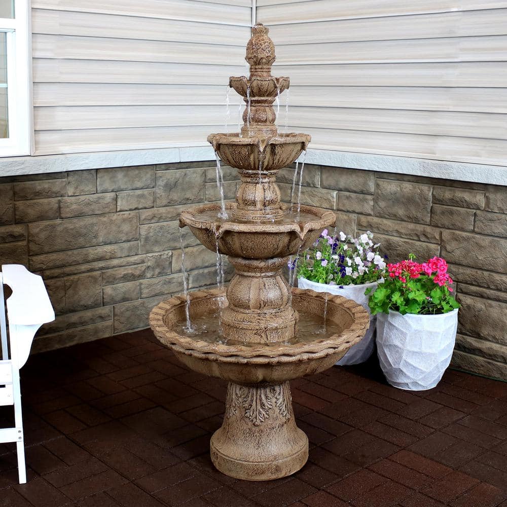 Tan Fiberglass Resin 4-Tier Pineapple Outdoor Water Fountain