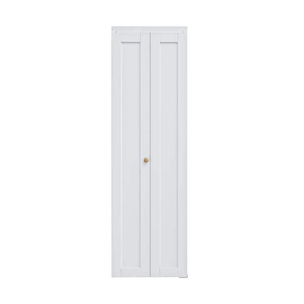28 in. x 80 in. 1-Lite Panel Solid Core White Primed Composite MDF Closet Bi-fold Door with Handle and Hardware