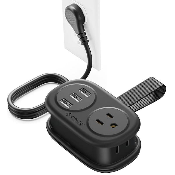 Lukyamzn Black 10 Amp Tamper Resistant Extension Oulet with 2 AC Outlets and 3 USB-A Ports Power Strip Outlet Extender