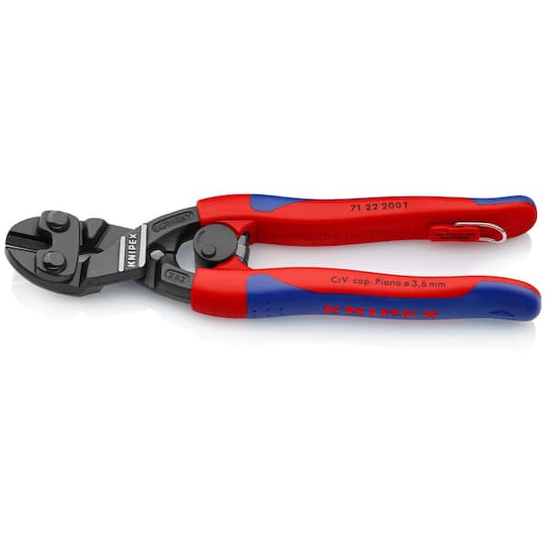 KNIPEX 8 in. Angled CoBolt Mini Bolt Cutters with Opening Spring Locking Lever Comfort Grips and Tether Attachment