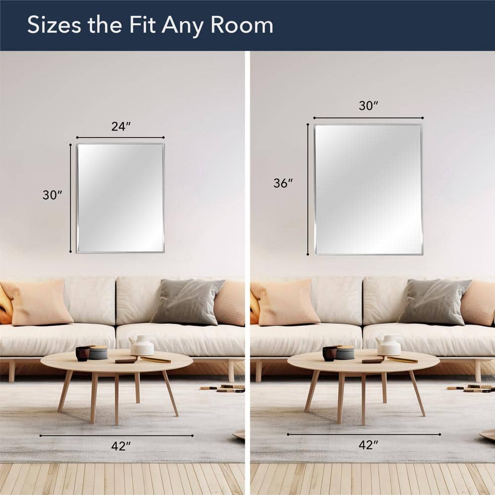 Sleek Brushed Nickel Rectangular Vanity Wall Mirror - 30 x 36