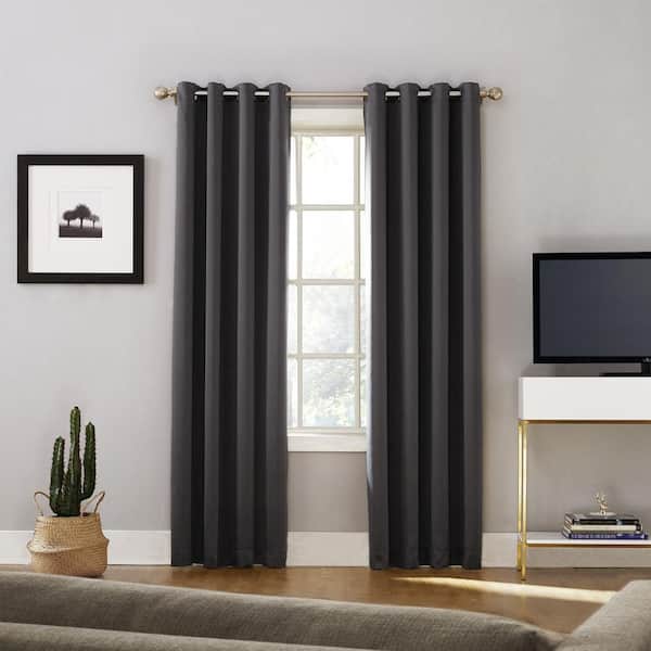 Sun Zero Coal Woven Solid 52 In W X 63 L Noise Cancelling Thermal Grommet Blackout Curtain 52483 The