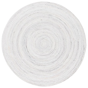 Braided Ivory Doormat 3 ft. x 3 ft. Gradient Solid Color Round Area Rug
