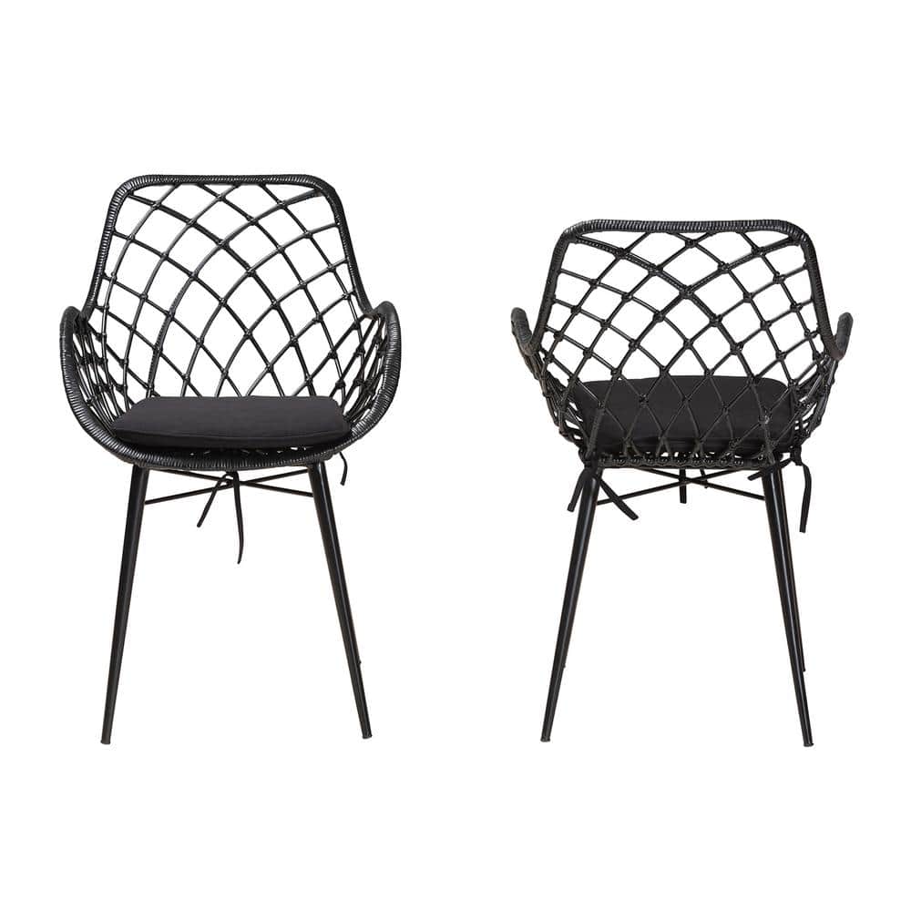 Ballerina Black Rattan and Metal Bohemian Dining Chair Set
