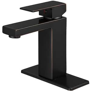 Single-Handle Single-Hole Modern Brass Bathroom Sink Faucet with Deckplate Included in Oil Rubbed Bronze