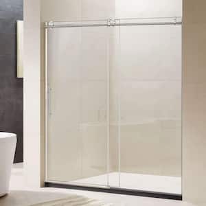 60 in. W x 76 in. H Single Sliding Frameless Shower Door/Enclosure in Brushed Nickel Finish with Clear Glass