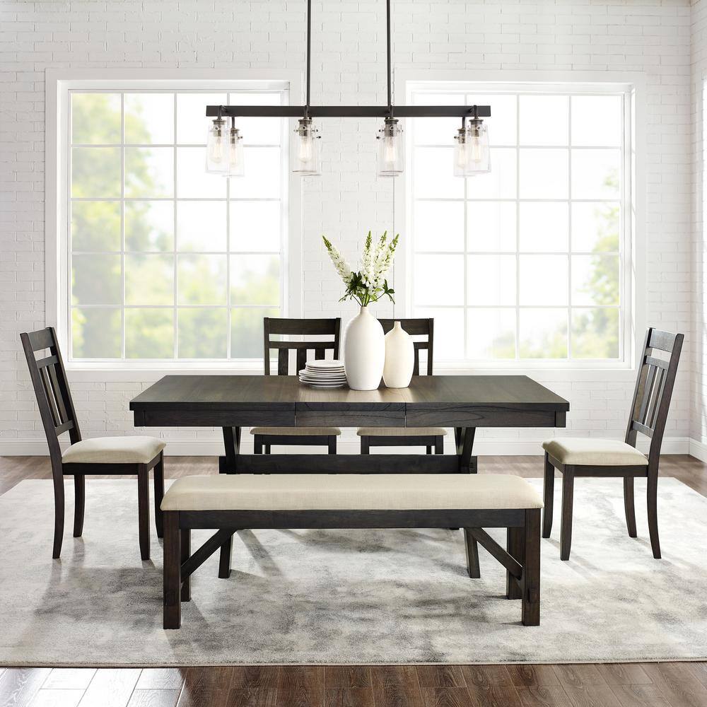 Hayden Slate Extendable Dining Set with Bench and 4 Chairs