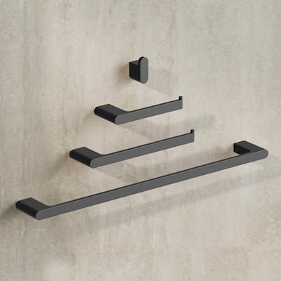 4-Piece Stainless Steel Bath Hardware Set with Towel Bars, Toilet Paper Holder, and Towel Hook in Matte Black