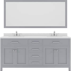 Caroline 72 in. W Bath Vanity in Gray with Quartz Vanity Top in White with White Basin and Mirror