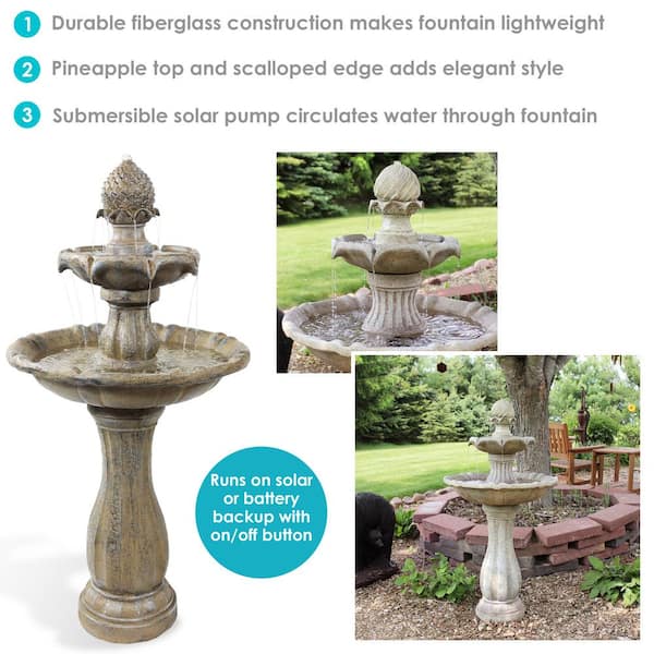 Sunnydaze 2-Tier Earth Pineapple Solar Tiered Fountain with