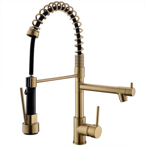 matrix decor Single Handle Touchless Deck Mount Gooseneck Pull Down Sprayer Kitchen Faucet with Small Faucet in Brushed Gold