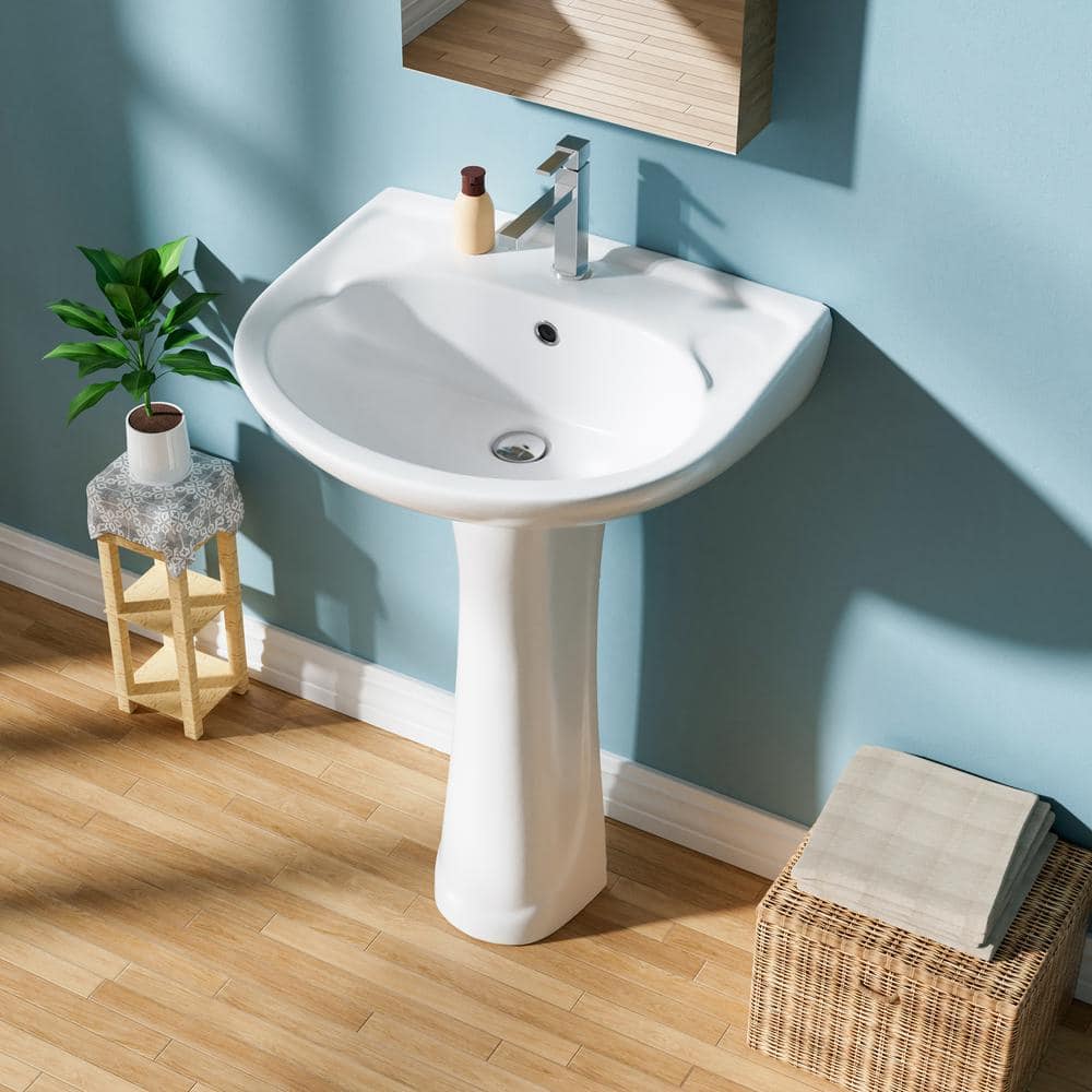 22 in. White Gloss Ceramic U-Shape Pedestal Sink