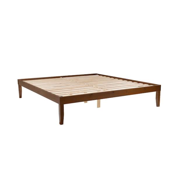 Linon Home Decor Pheba Brown Walnut Wood Frame King Platform Bed