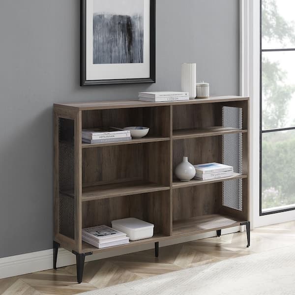 Welwick Designs 40 25 In Gray Wash, 32 Carson Horizontal Bookcase With Adjustable Shelves Black Threshold