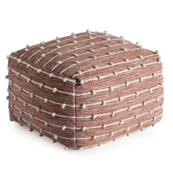 Anji Mountain Brownstone 22 in. x 22 in. x 16 in. Red and Ivory Pouf