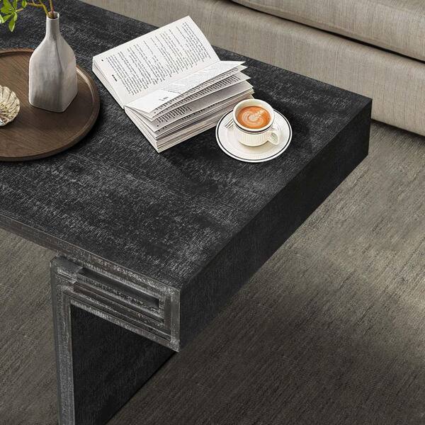 48 in. Antique Black Rectangle MDF Rustic Coffee Table Modern