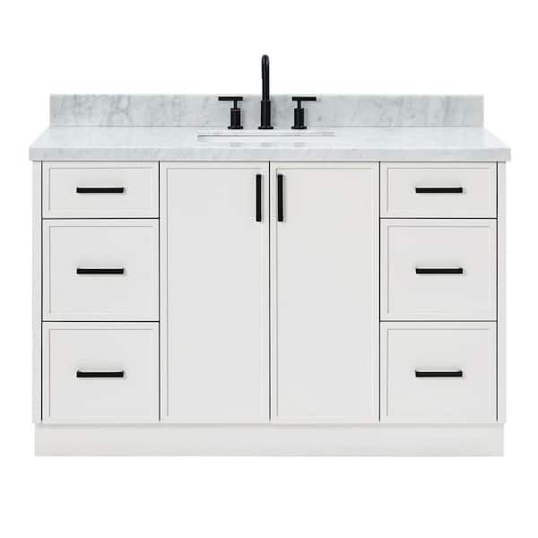 Kelly 54 in. W x 22 in. D x 36 in. H Single Sink Bath Vanity in White with Italian Carrara Marble Top