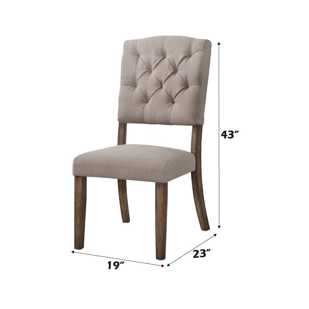 Gray Linen Upholstered High Back Side Chair with Wood Legs