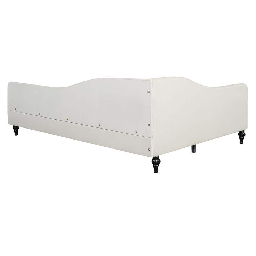 Sleek and Modern Beige Twin Size Linen Daybed with Solid Wood Legs - thumbnail 4