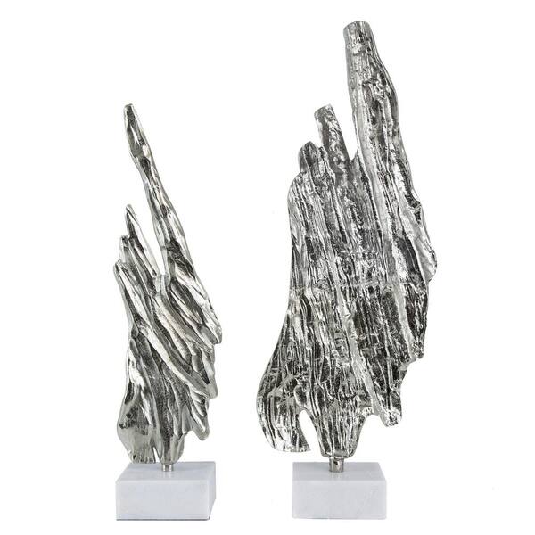 A & B Home Silver/White Easley Aluminum and Marble Statuaries Set of 2 459032 The Home Depot