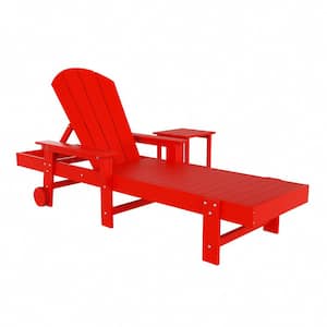 Laguna Red 2-Piece Fade Resistant Plastic Outdoor Adirondack Reclining Portable Chaise Lounge Armchair and Table Set