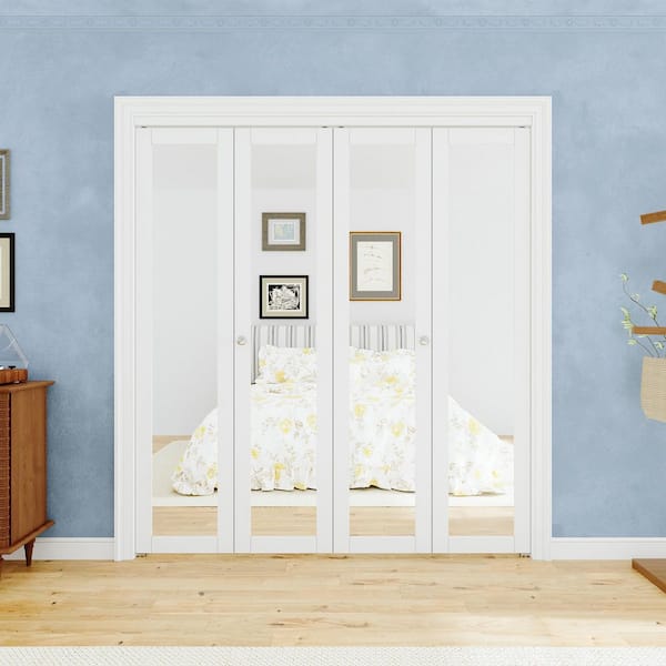 72 in. x 80 in. 1-Lite Mirrored Glass and Solid Core White Finished Close Bi-Fold Door with Hardware