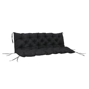 3-Seater Black Replacement Tufted Bench Cushions Outdoor Couch Furniture Polyester Lumbar Backrest Pillow Not Included