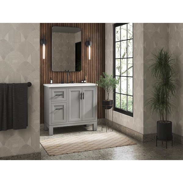 KOHLER Quo 37in. Single Sink Freestanding Mohair Grey Bath Vanity with White Quartz Top Assembled