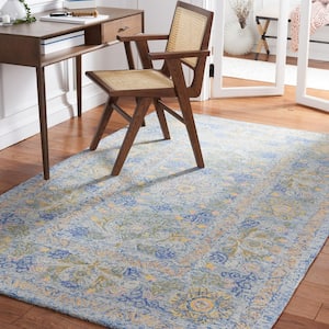 Micro-Loop Blue/Green 4 ft. x 6 ft. Floral Border Area Rug