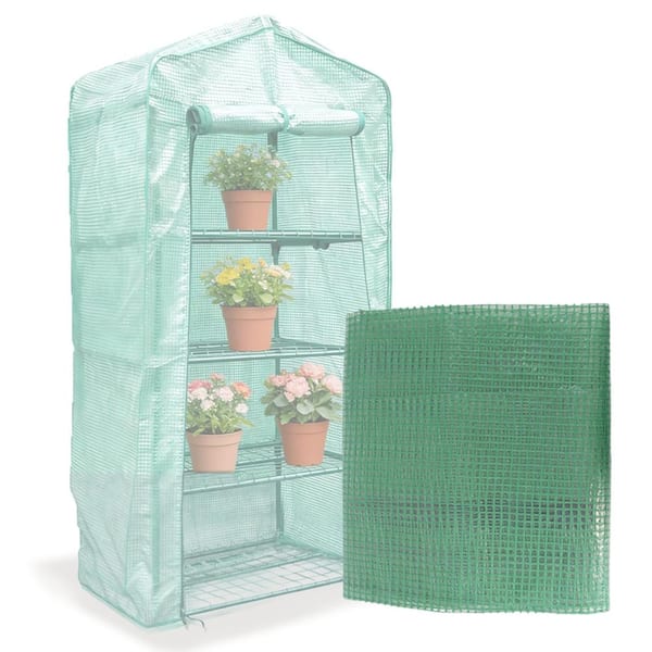 4 Tier Outdoor Greenhouse PE Cover, Roll-Up Zipper Door with Screen Ventilation, Waterproof UV Resistant