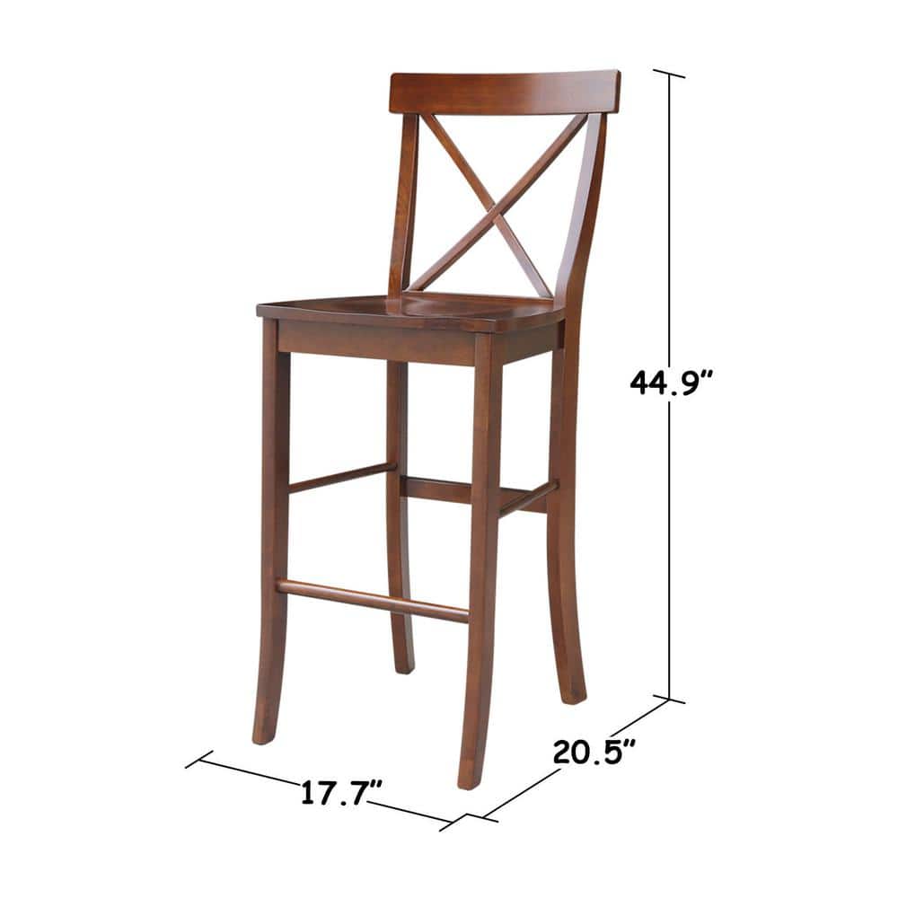 Espresso Wood X-Back Bar Height Stool with 30 inch Seat