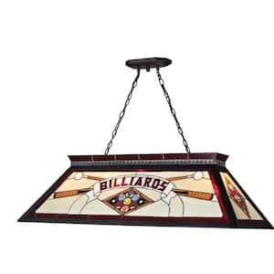 Tiffany Billiard 4-Light Matte Black Billiard Light with Red Tiffany Shade with No Bulbs Included